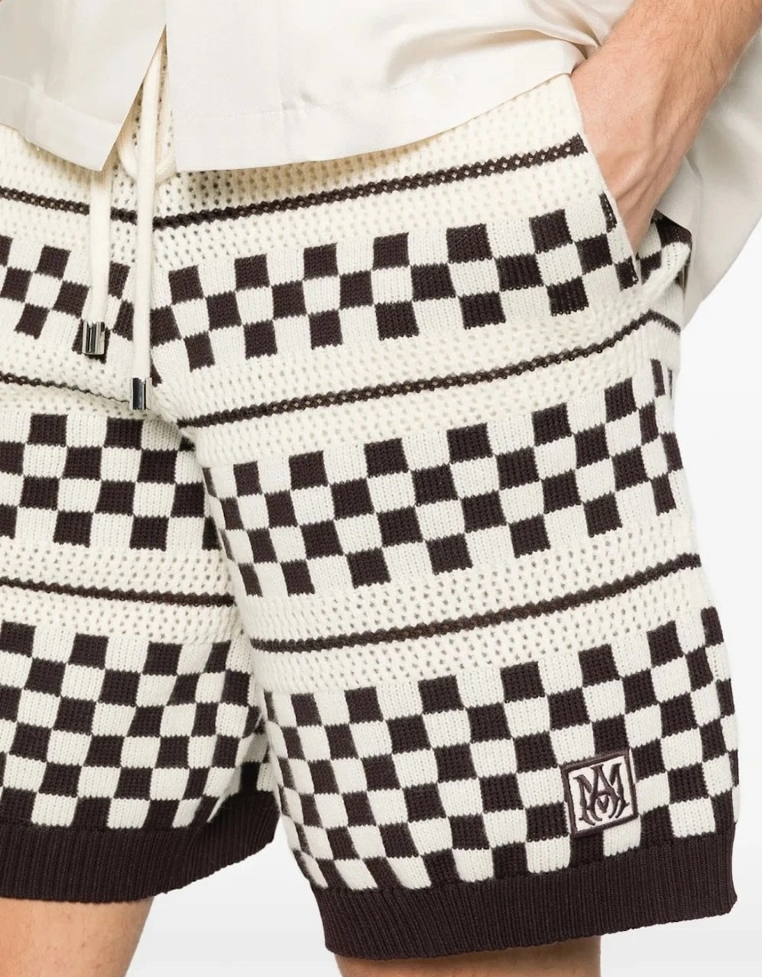 Checkered Mesh Shorts Cream