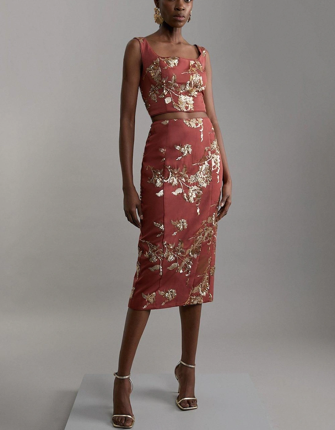 Tall Satin Sequin And Embroidery Woven Pencil Skirt, 2 of 1