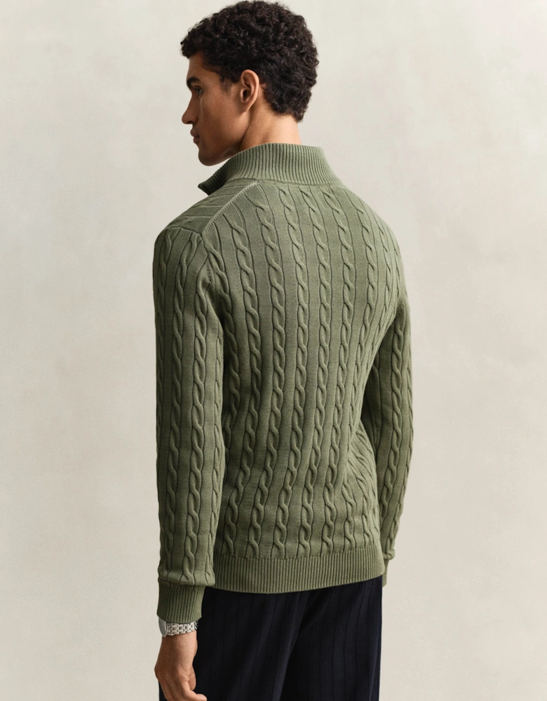 Mens Cotton Cable Half Zip Jumper - 379 Dry Herb Green