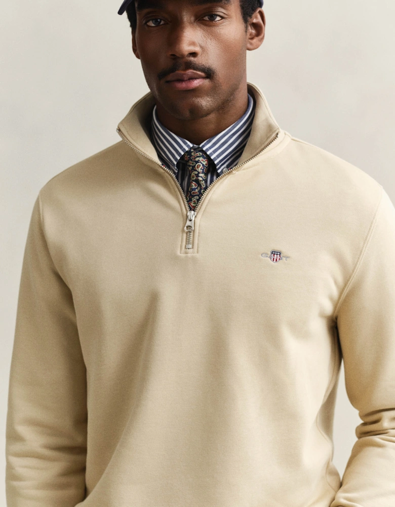 Mens Regular Fit Shield Logo Half Zip Sweatshirt - 200 Oat Beige