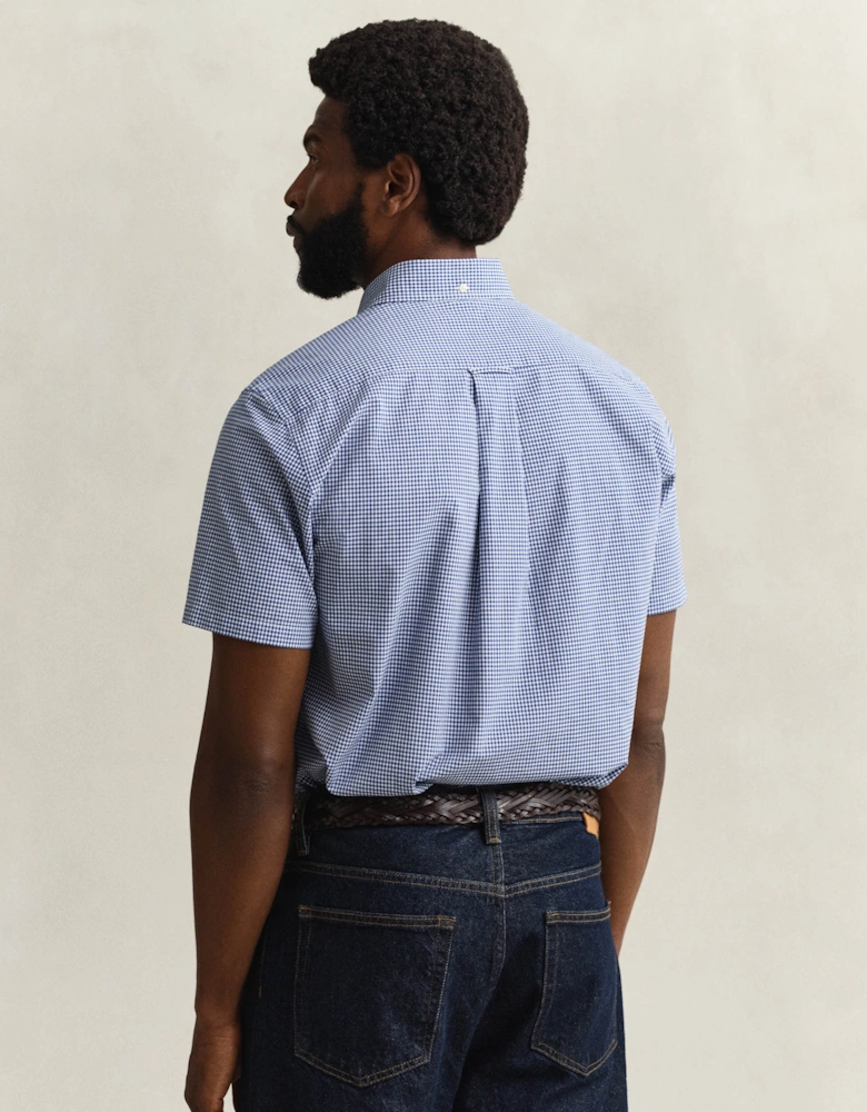 Mens Regular Fit Classic Poplin Gingham Short Sleeve Shirt - 436 College Blue