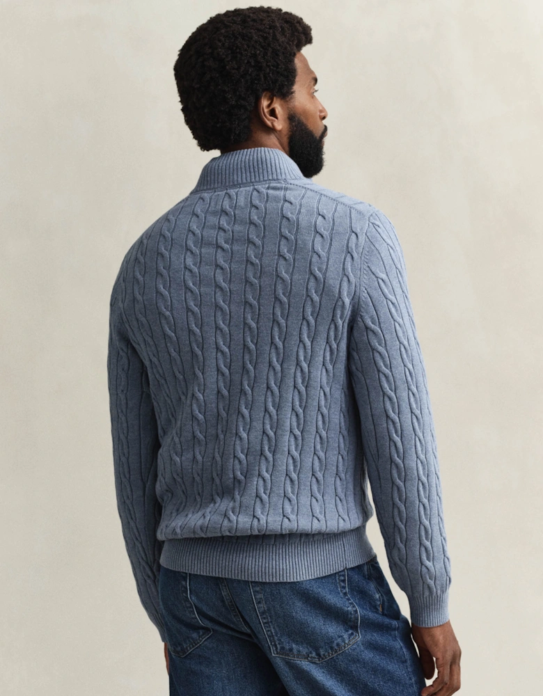 Mens Cotton Cable Half Zip Jumper - 430 Faded Denim