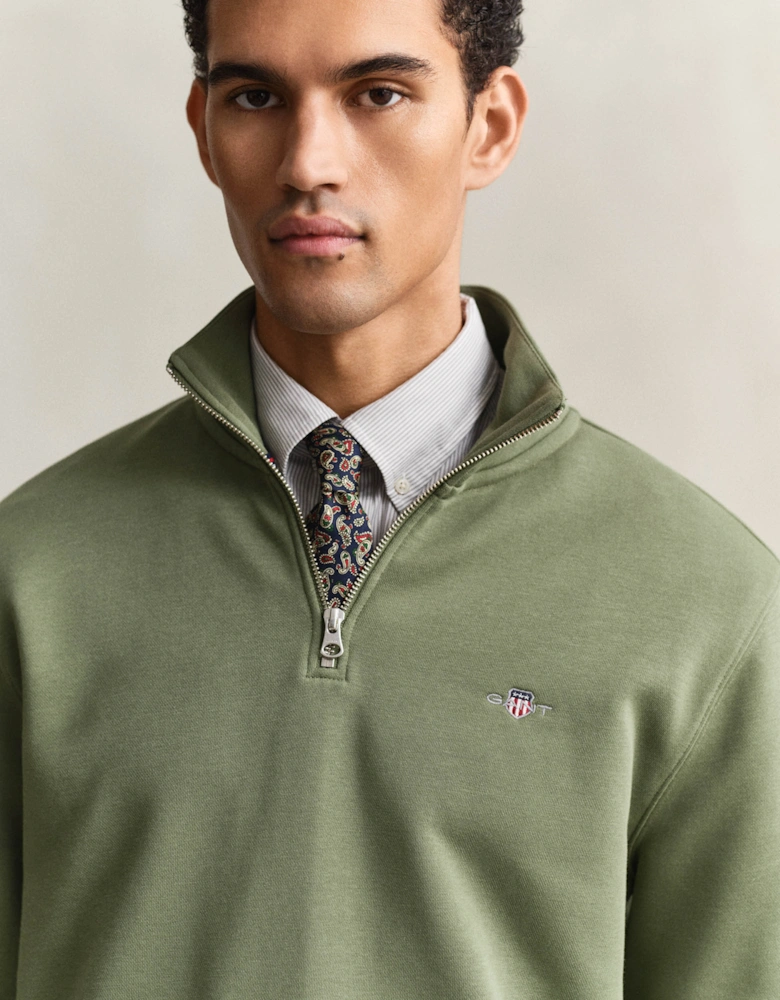 Mens Regular Fit Shield Logo Half Zip Sweatshirt - 379 Dry Herb Green