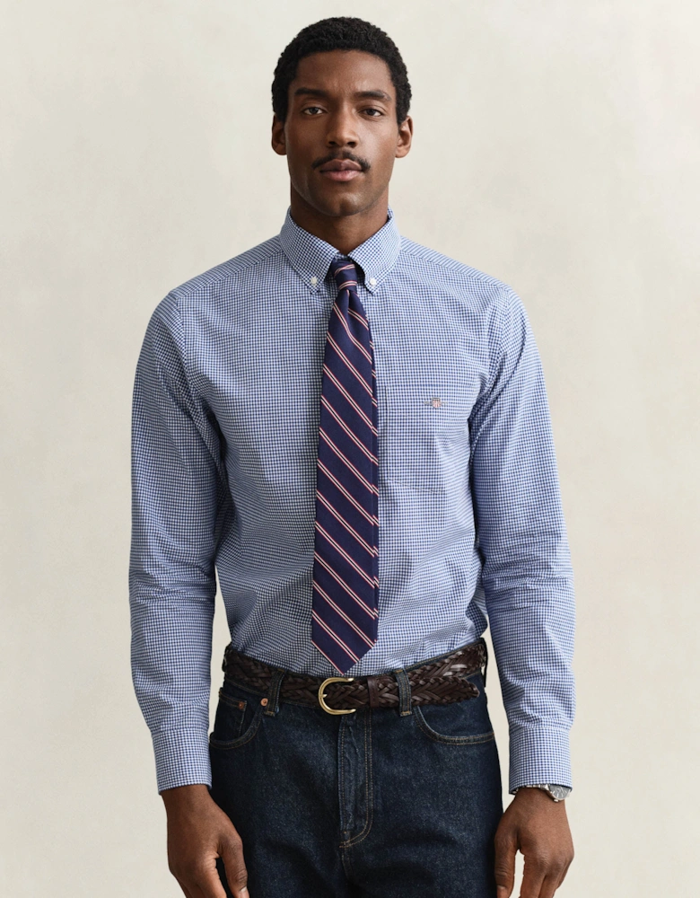 Mens Regular Fit Classic Poplin Gingham Shirt - 436 College Blue