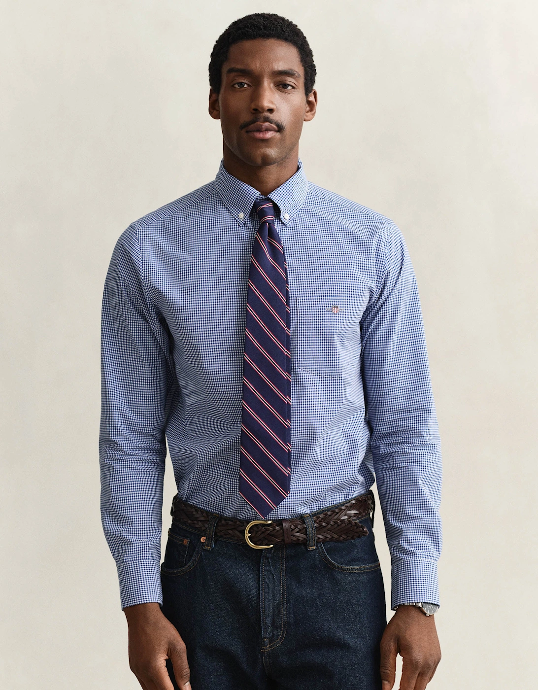 Mens Regular Fit Classic Poplin Gingham Shirt - 436 College Blue, 4 of 3