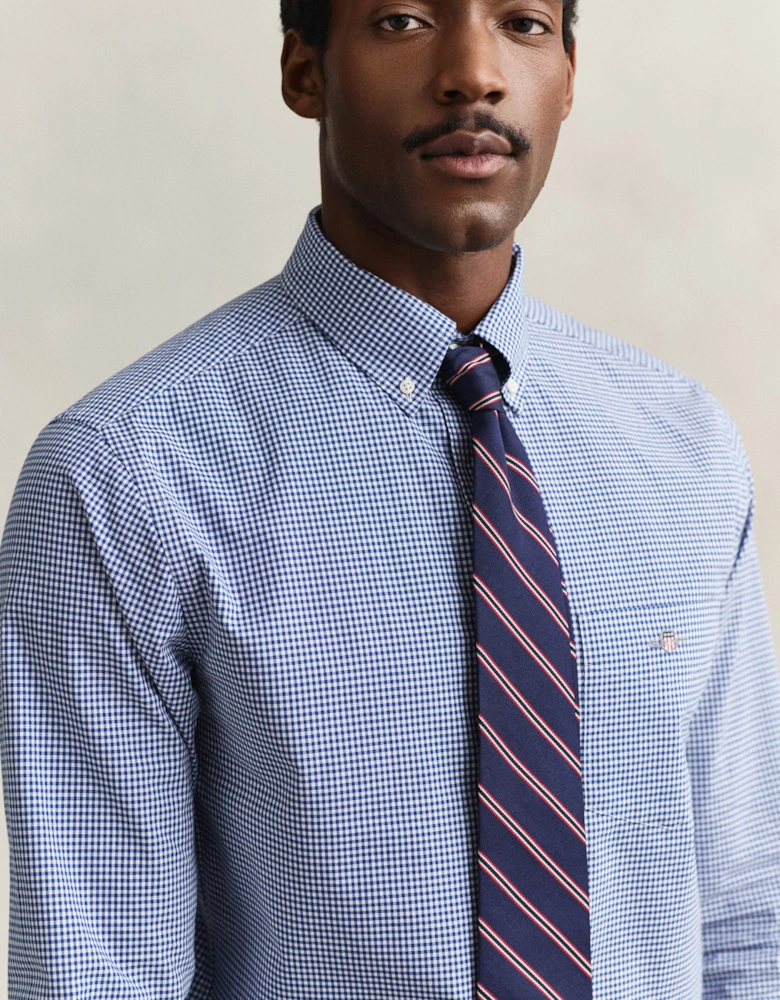 Mens Regular Fit Classic Poplin Gingham Shirt - 436 College Blue