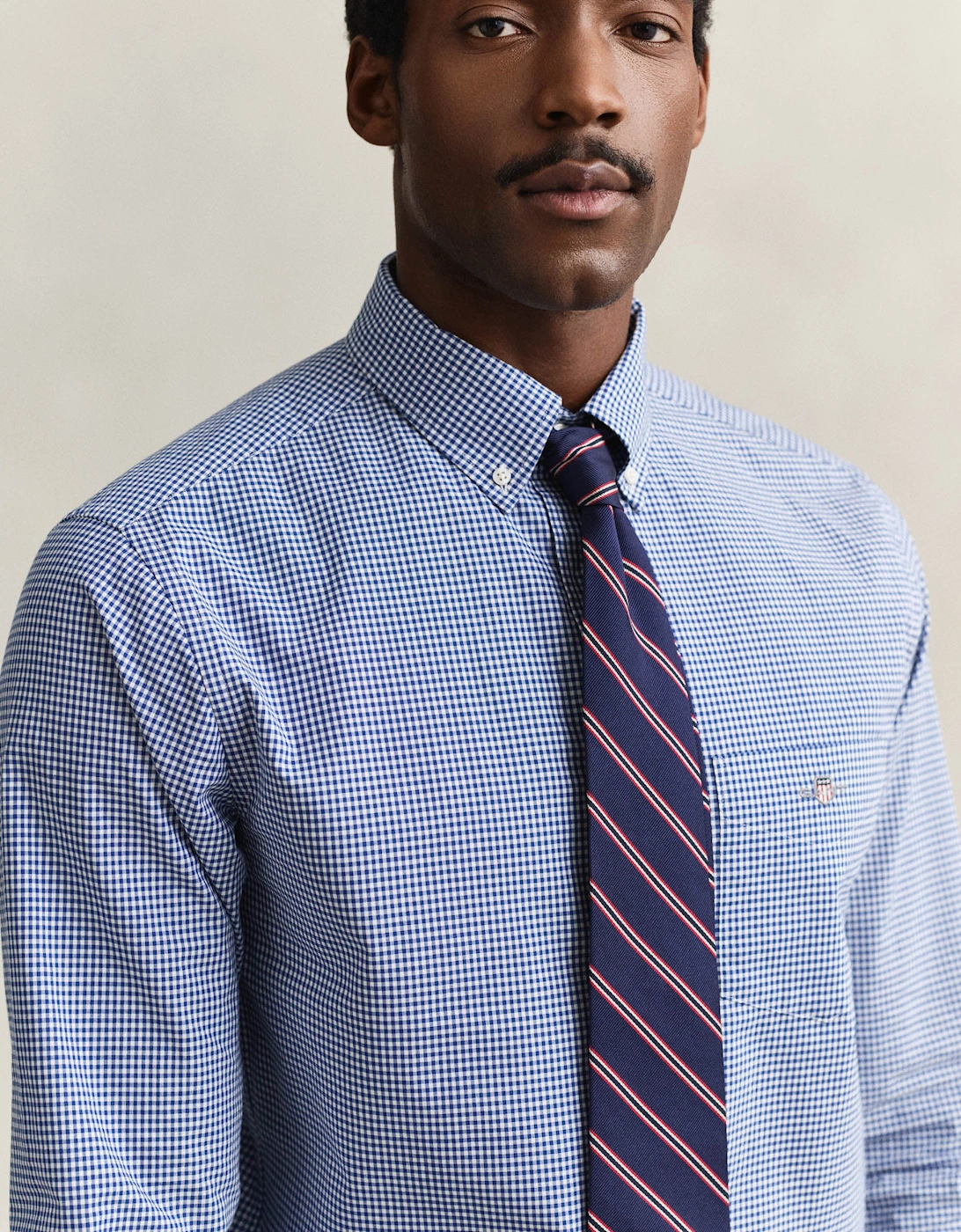 Mens Regular Fit Classic Poplin Gingham Shirt - 436 College Blue