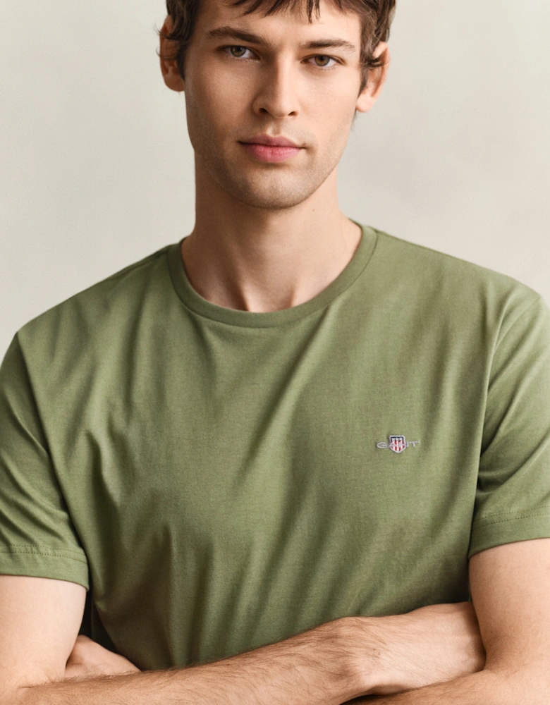 Mens Regular Fit Short Sleeve Shield Logo T-Shirt - 379 Dry Herb Green