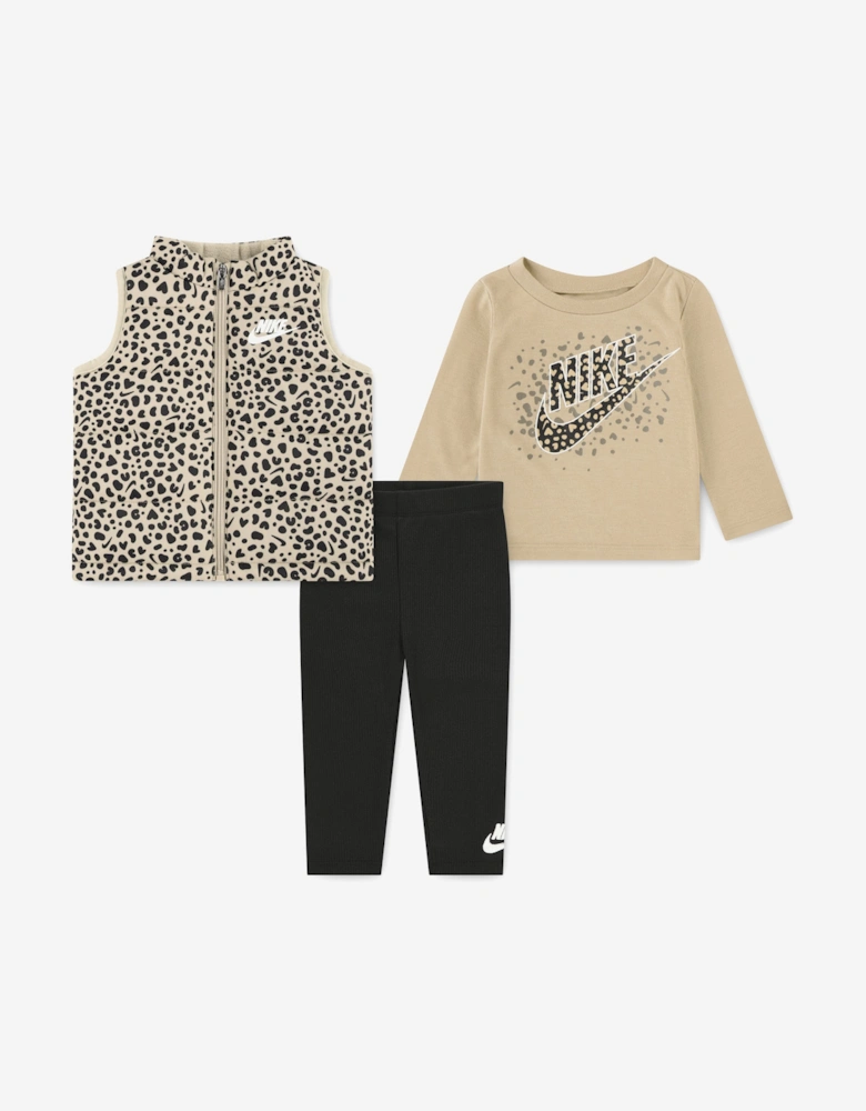 Girls Wild Warmth 3 Piece Vest Set in Beige