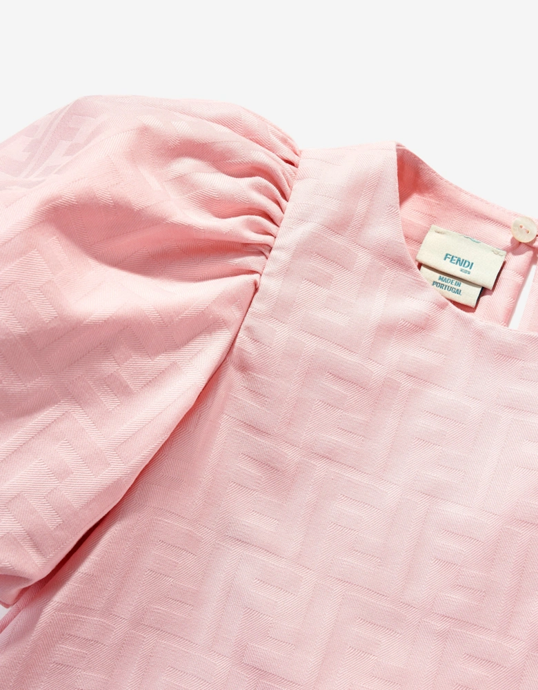 Girls Ruched Sleeve Dress in Pink