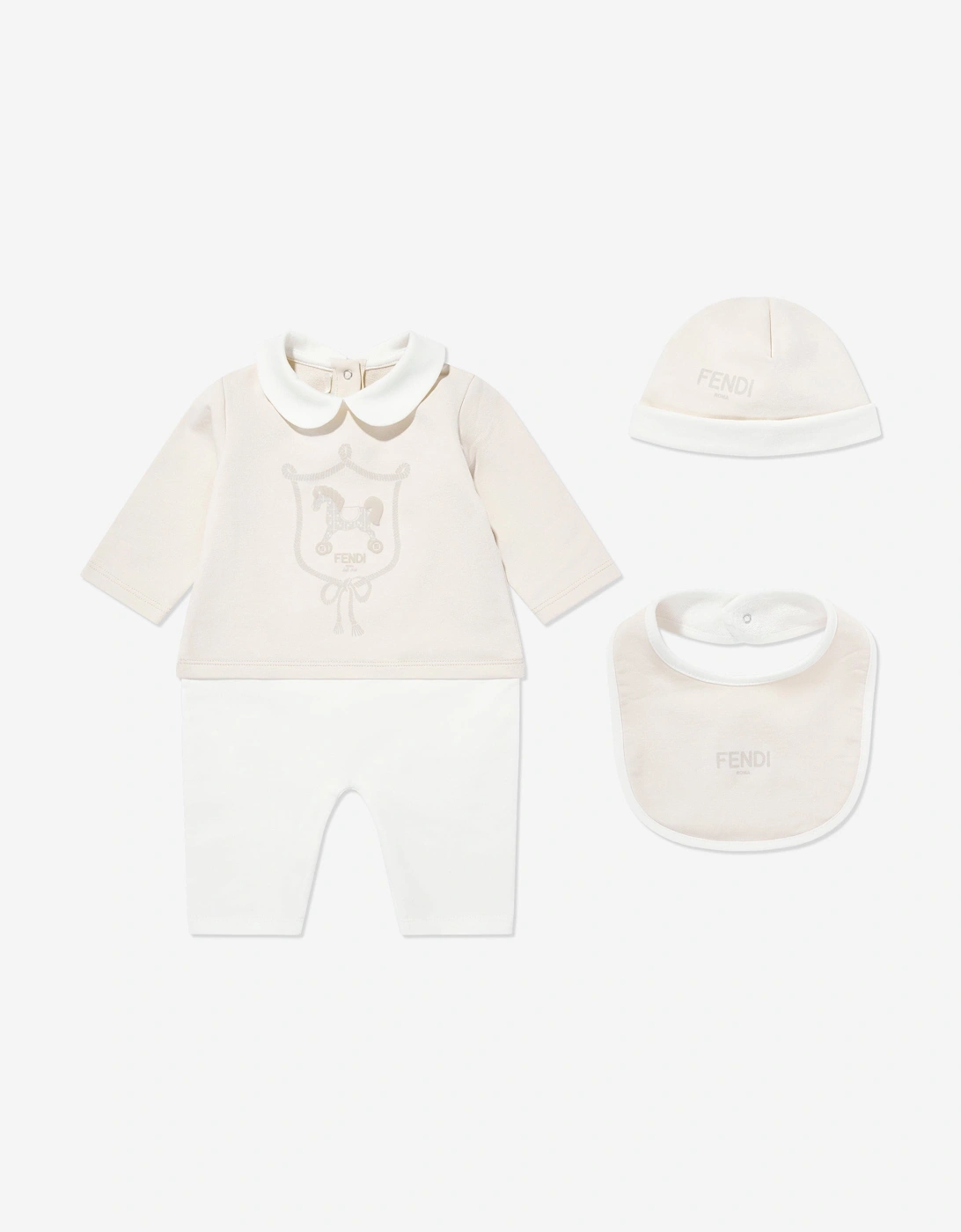Fendi Girls Multi Baby 'S Baby Cotton Romper Set In Beige - Size: 3-6 Months Kids