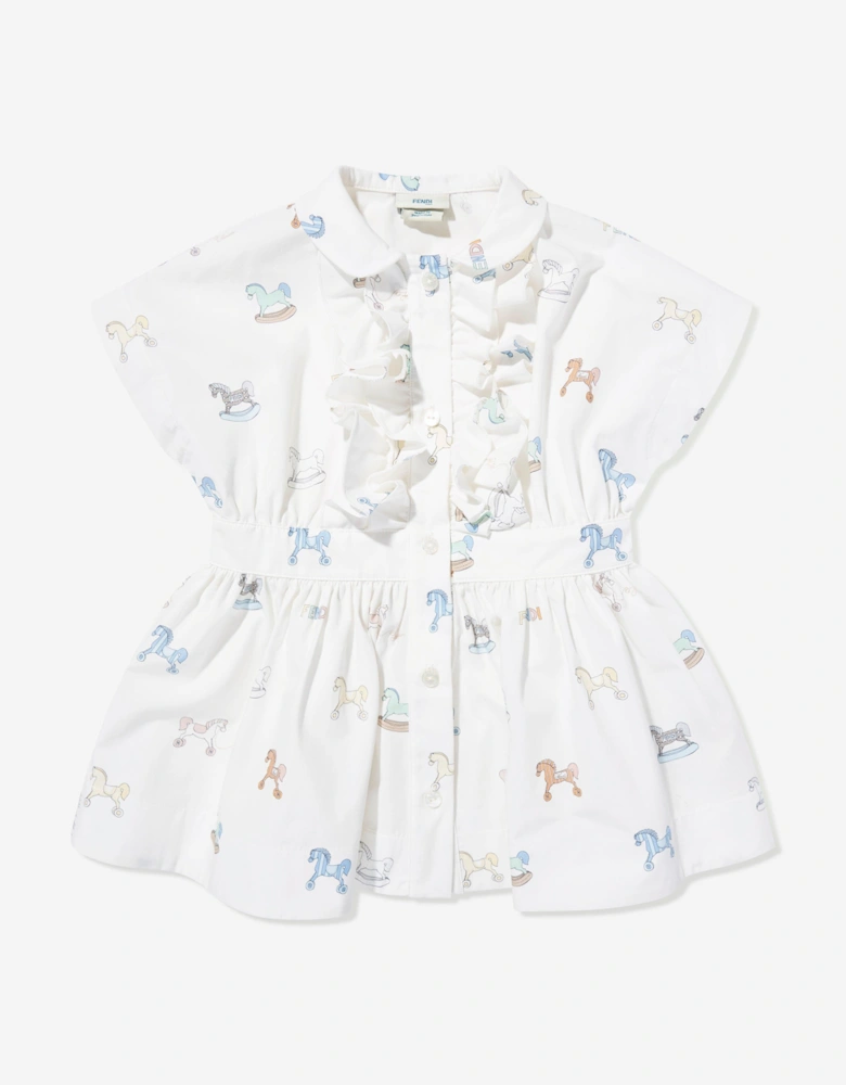 Baby Girls Toy Horse Shirt Dress in White