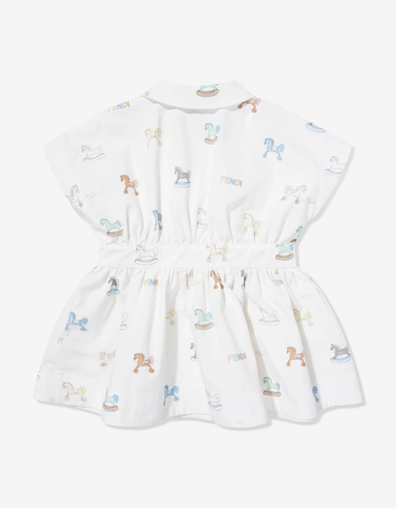 Baby Girls Toy Horse Shirt Dress in White