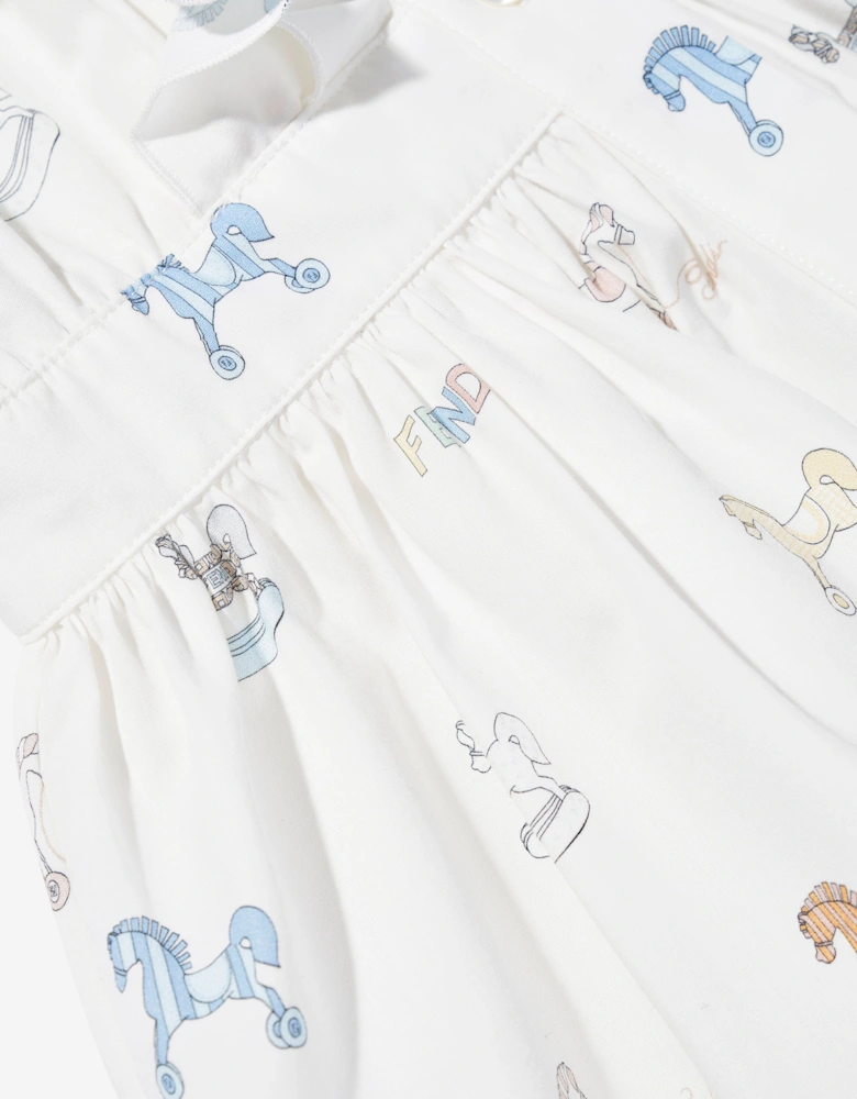 Baby Girls Toy Horse Shirt Dress in White