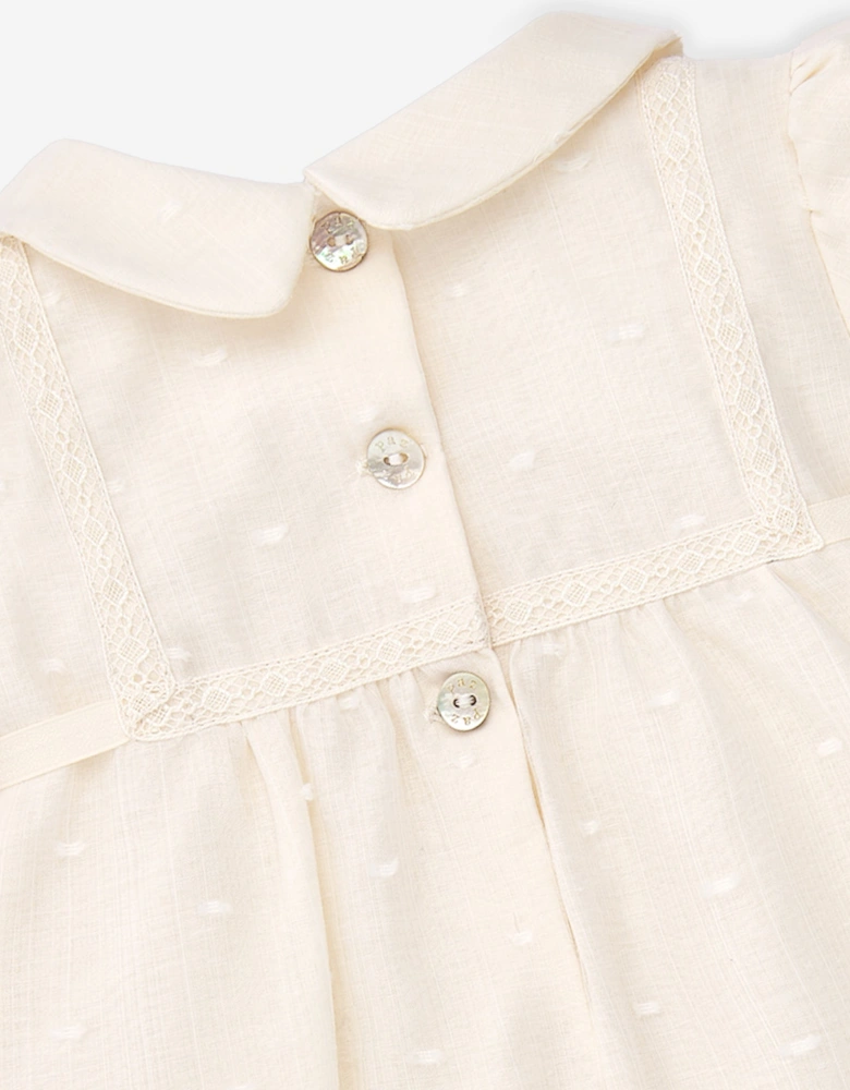 Baby Girls Embroidered Romper in Ivory
