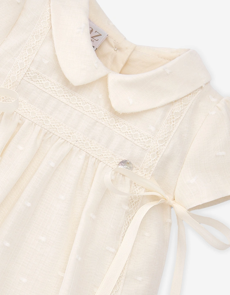 Baby Girls Embroidered Romper in Ivory