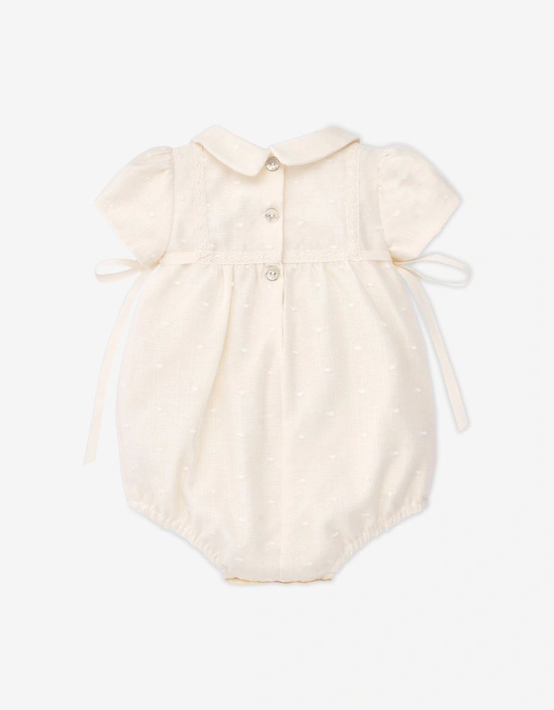 Baby Girls Embroidered Romper in Ivory