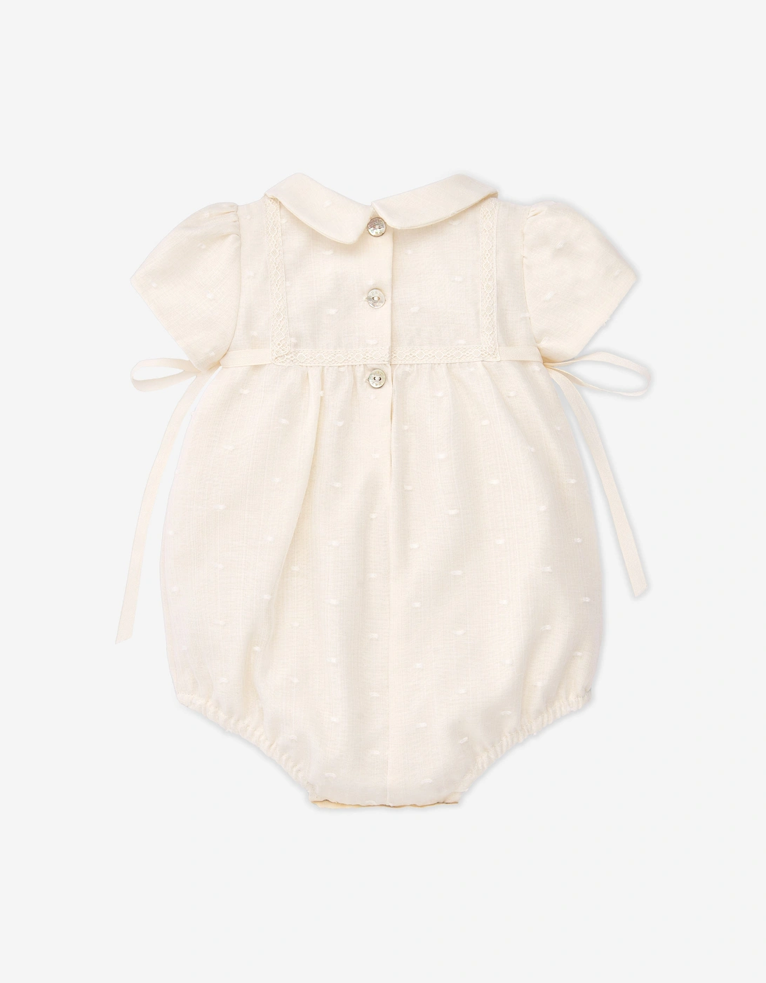 Baby Girls Embroidered Romper in Ivory