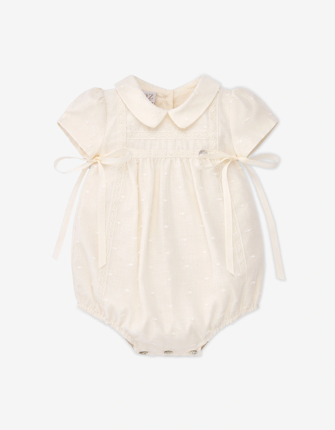 Baby Girls Embroidered Romper in Ivory, 6 of 5