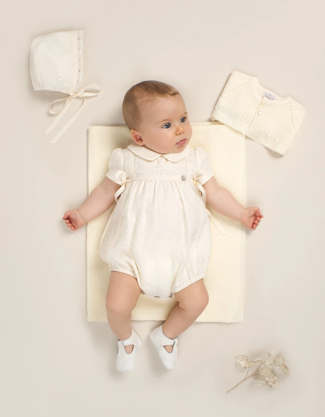 Baby Girls Embroidered Romper in Ivory
