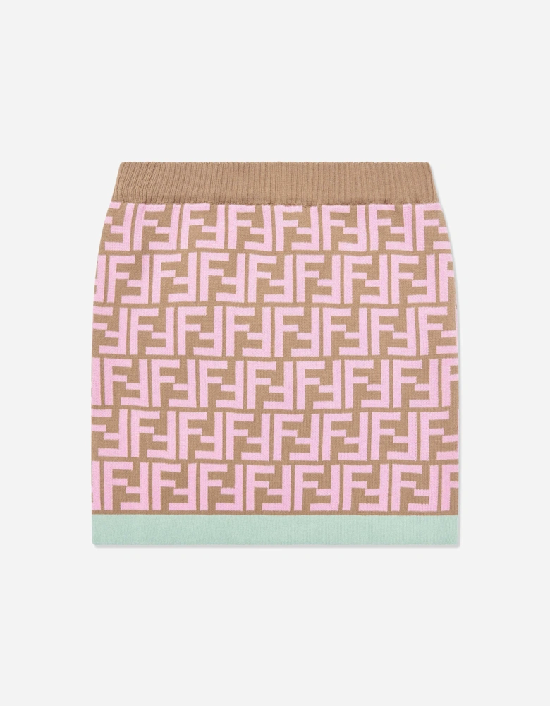 Girls FF Monogram Skirt in Brown