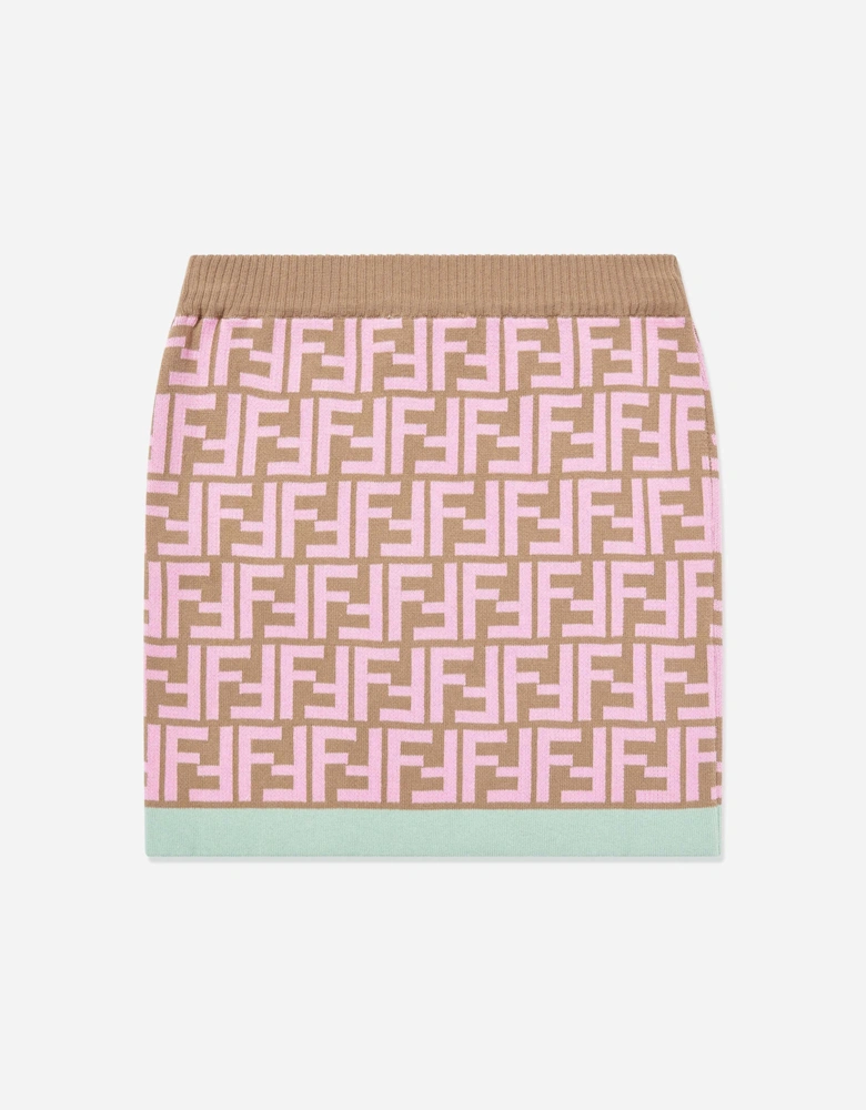 Girls FF Monogram Skirt in Brown
