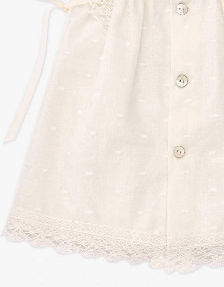 Baby Girls Lace Embroidered Dress in Beige