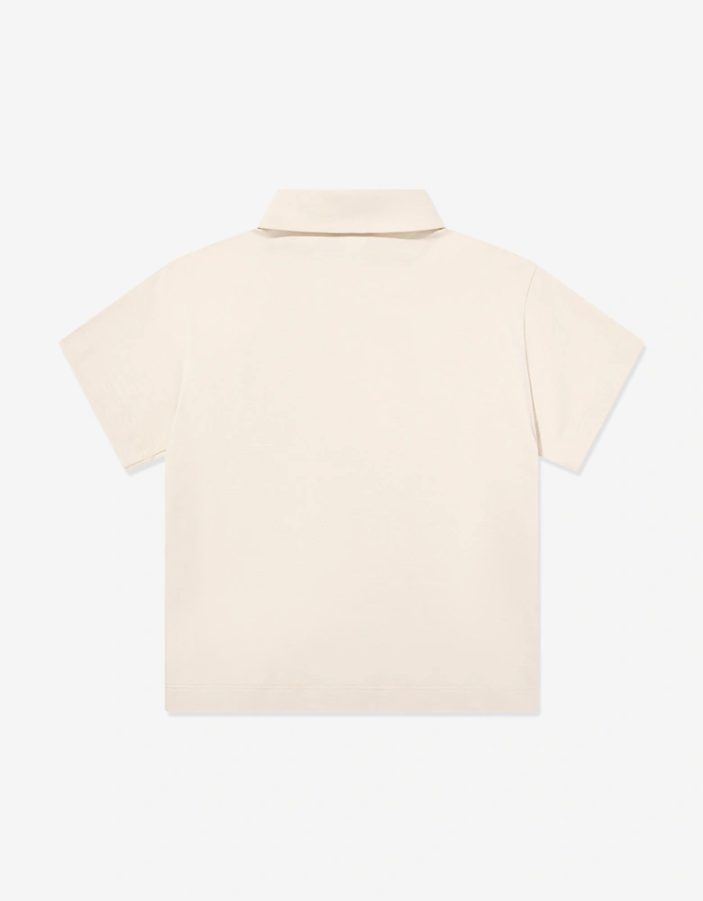 Boys FF Logo Pocket Polo Shirt in Beige