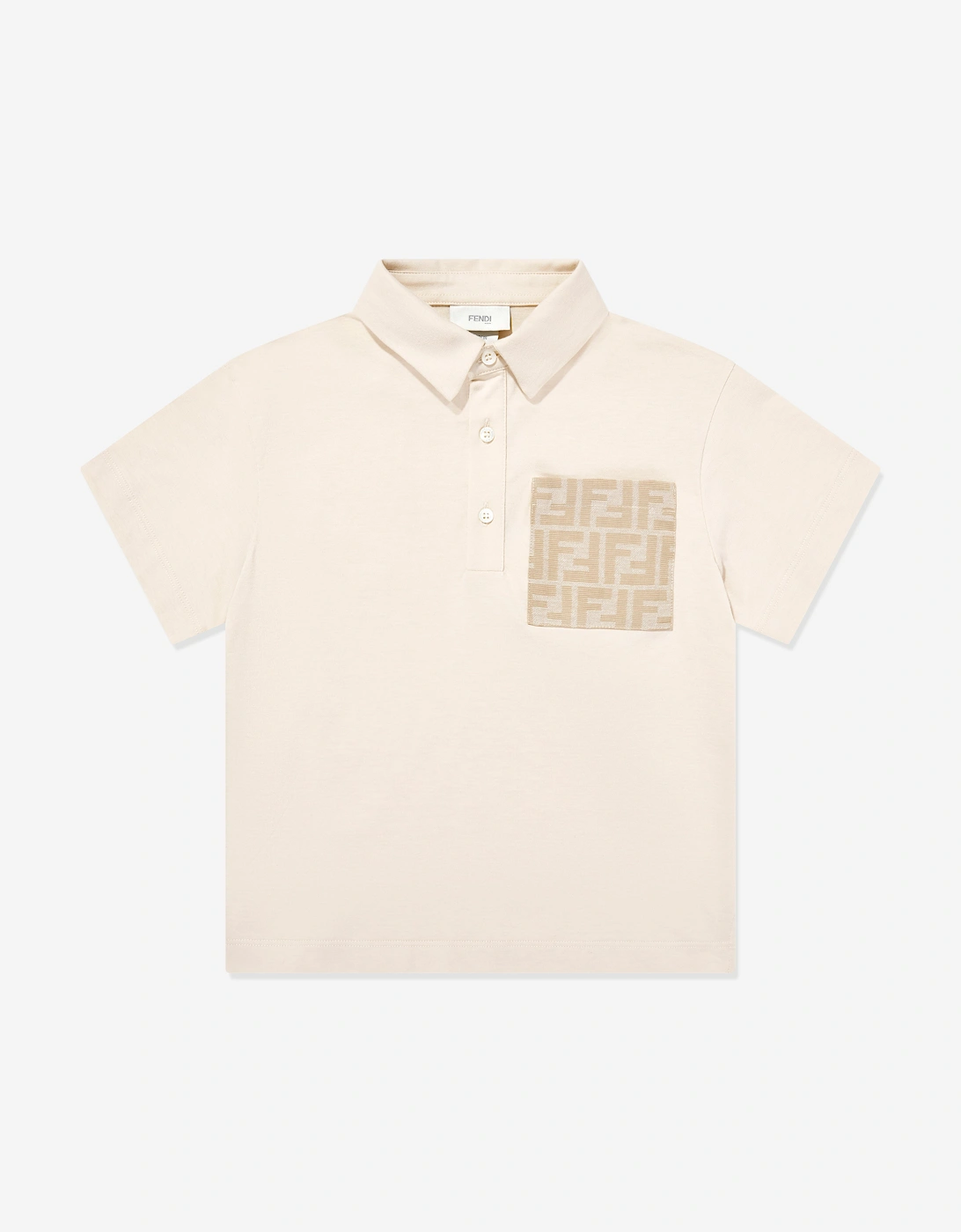 Fendi Boys Multi  Ff Logo Pocket Polo Shirt  Beige - Size 10 Years Kids