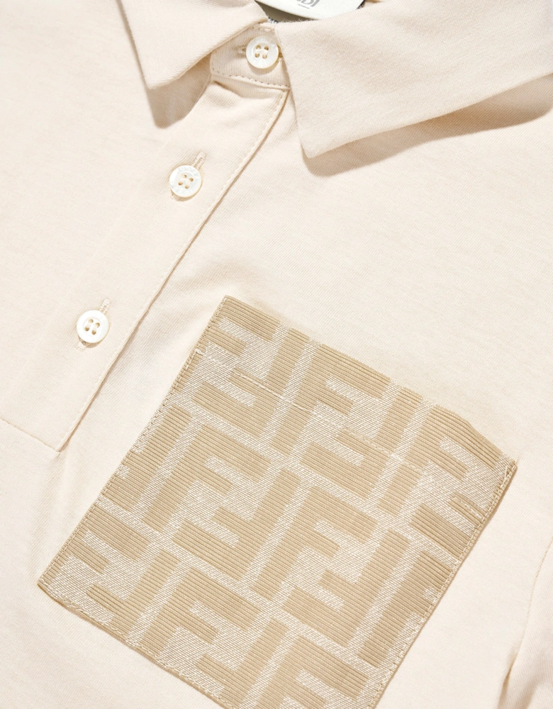 Boys FF Logo Pocket Polo Shirt in Beige