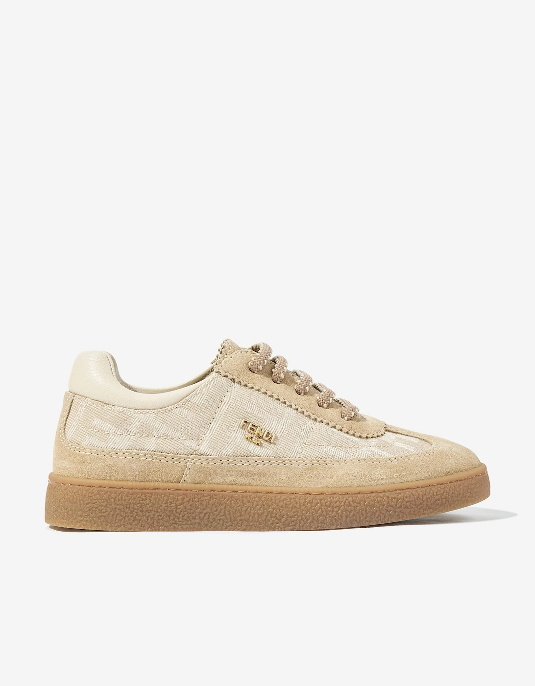 Fendi Girls Cream 'S Leather Logo Trainers In Beige  5 Size 22 Kids