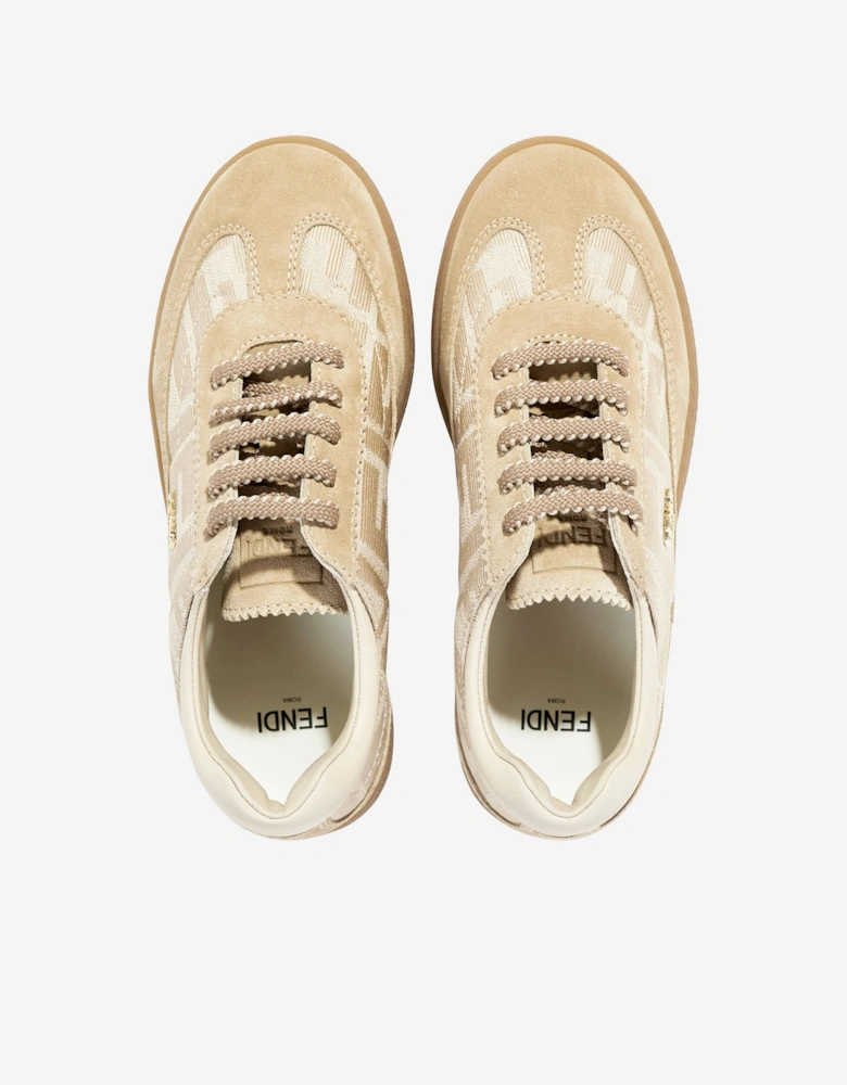 Kids Leather Logo Trainers in Beige