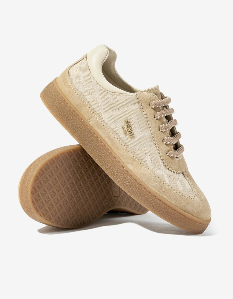 Kids Leather Logo Trainers in Beige