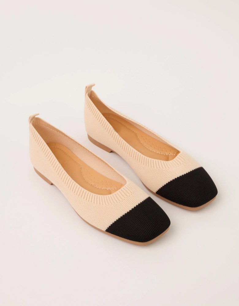 Nude Contrast Toe Stretch Slip On Flat Pumps