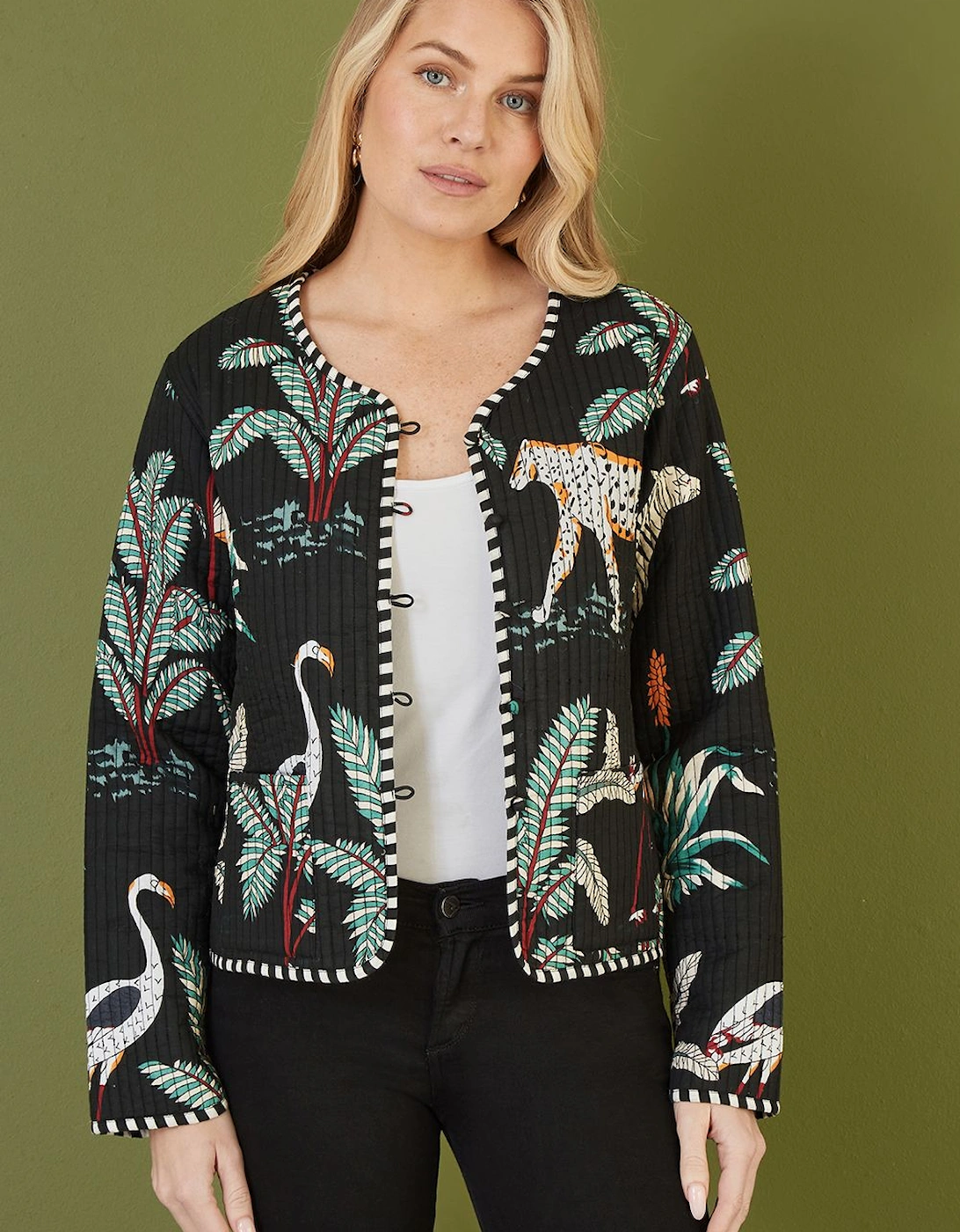 Black Animal Print Reversible Cotton Cropped Quilted Jacket, 2 of 1