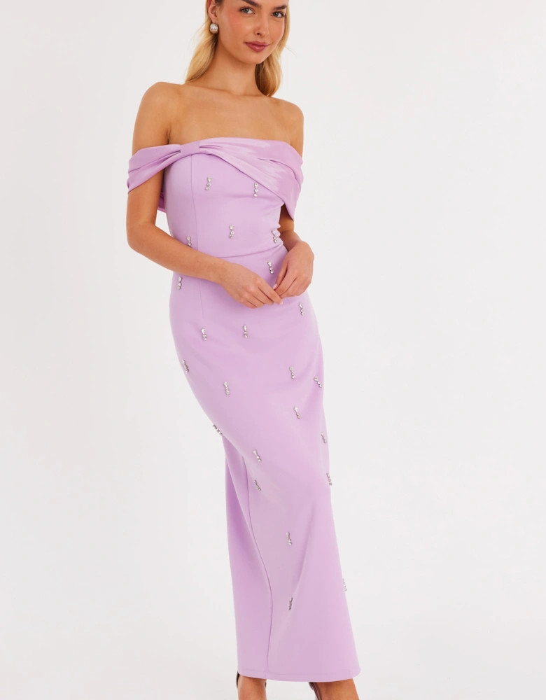 Lilac Embellished Bardot Midaxi Dress