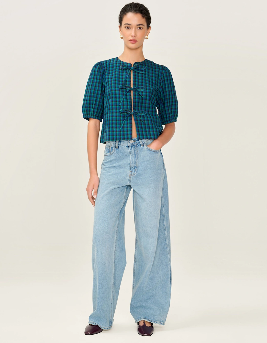 Apollo Blouse in Blue and Green Check