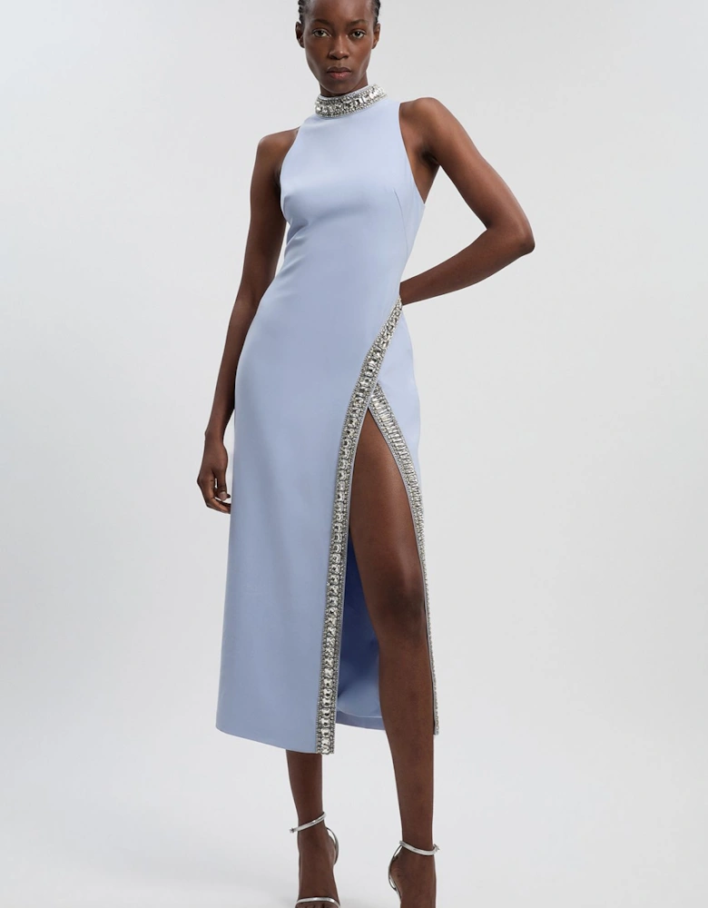 Crystal Embellished Woven Thigh Split Maxi
