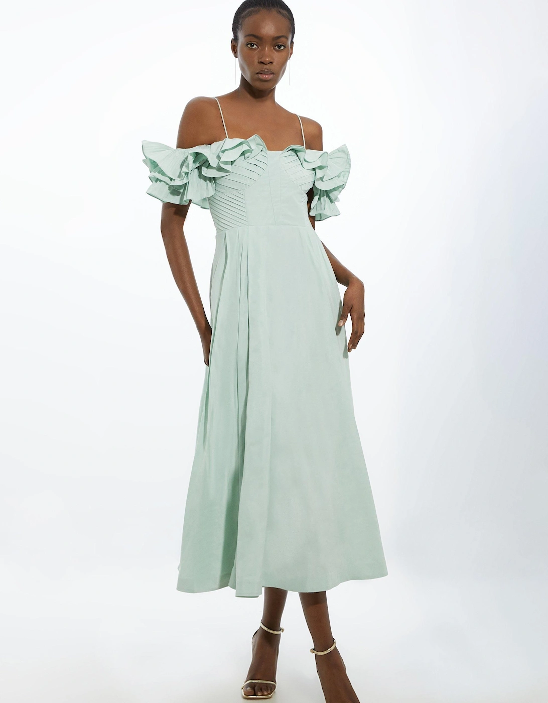 Petite Strappy Off The Shoulder Taffeta Woven Prom Dress, 2 of 1