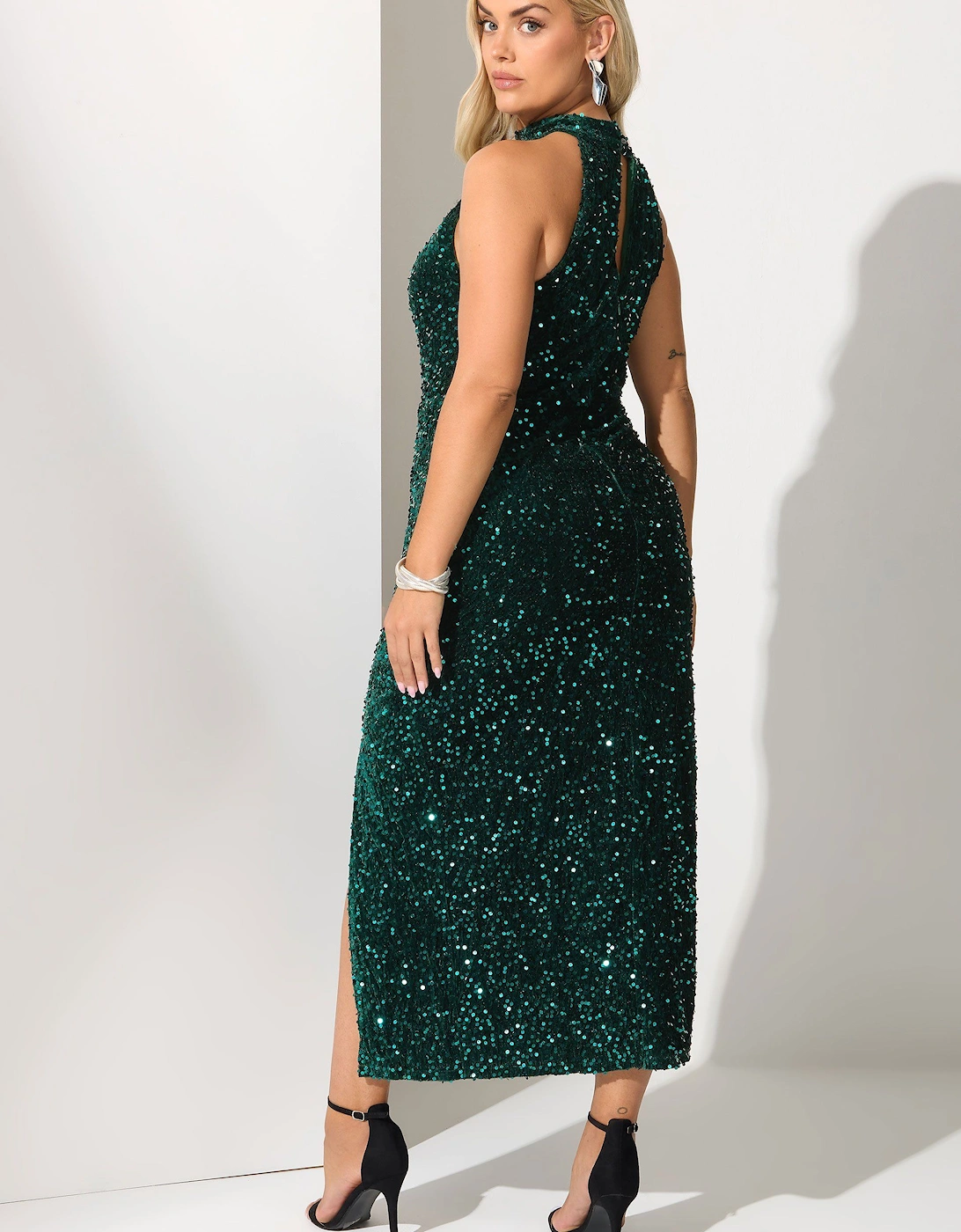 Velvet Sequin Halterneck Maxi Dress, 2 of 1