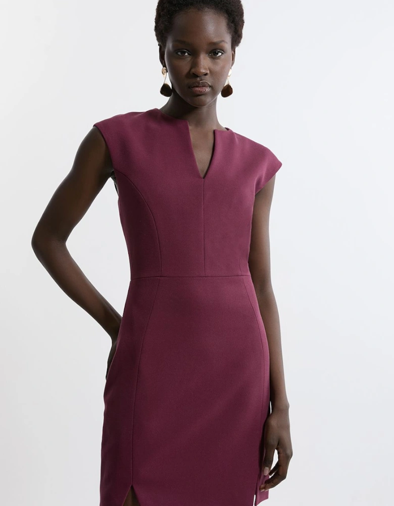 Petite Structured Crepe Tailored Full Skirted Belted Midi Dress