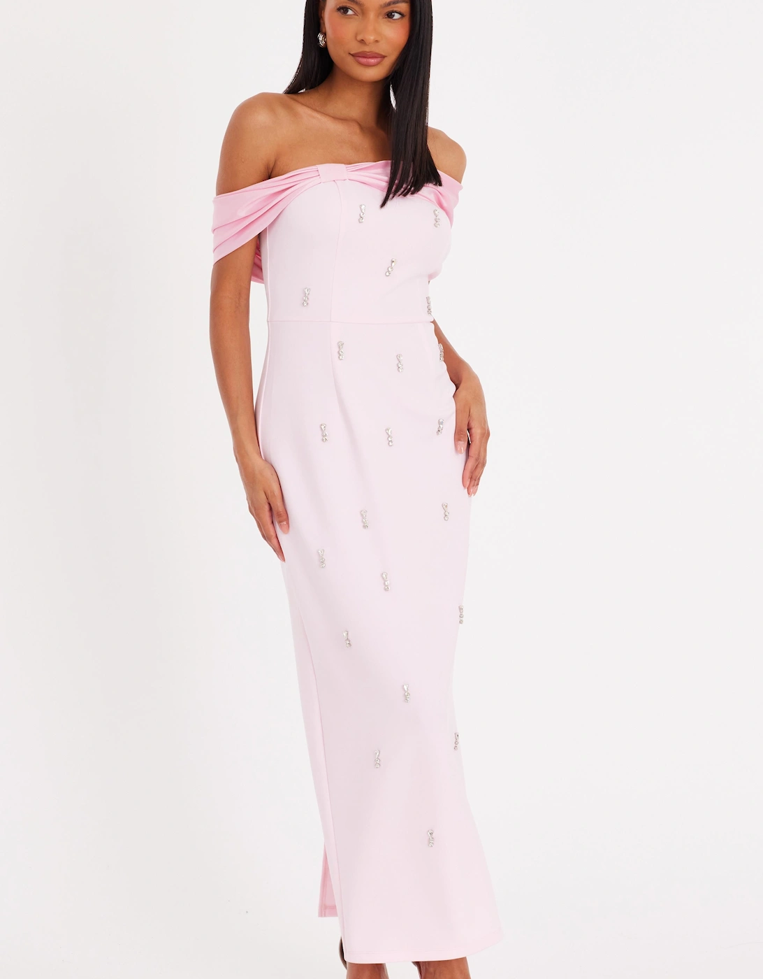 Pale Pink Embellished Bardot Midaxi Dress, 2 of 1