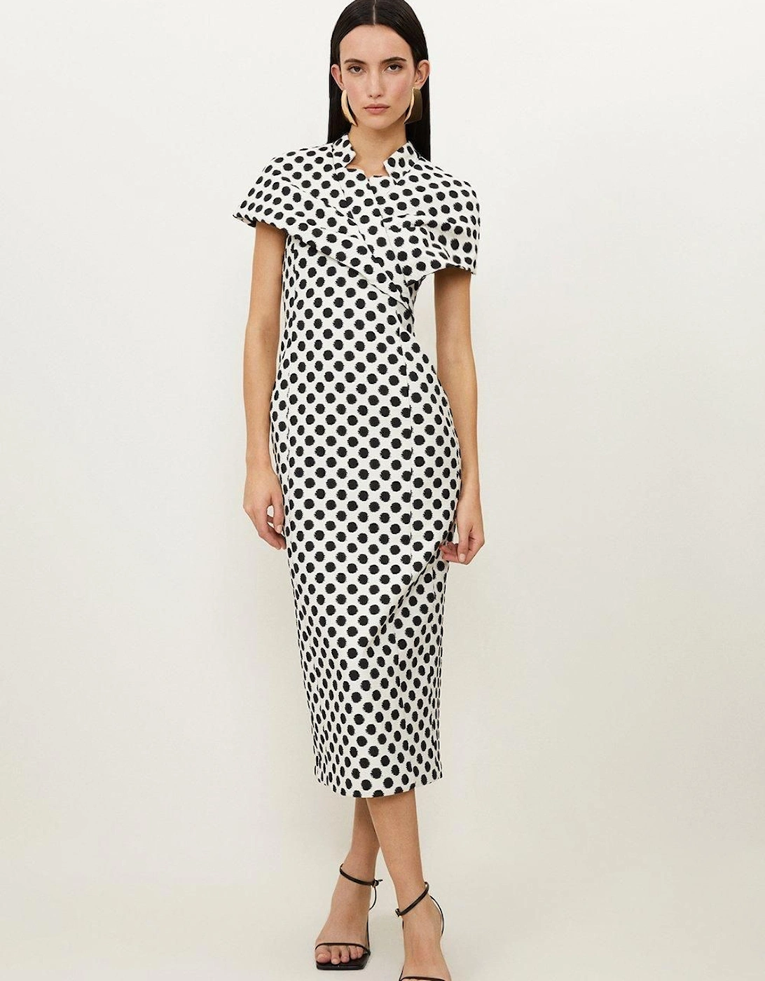 Petite Tailored Jacquard Spot Midi Pencil Dress, 2 of 1