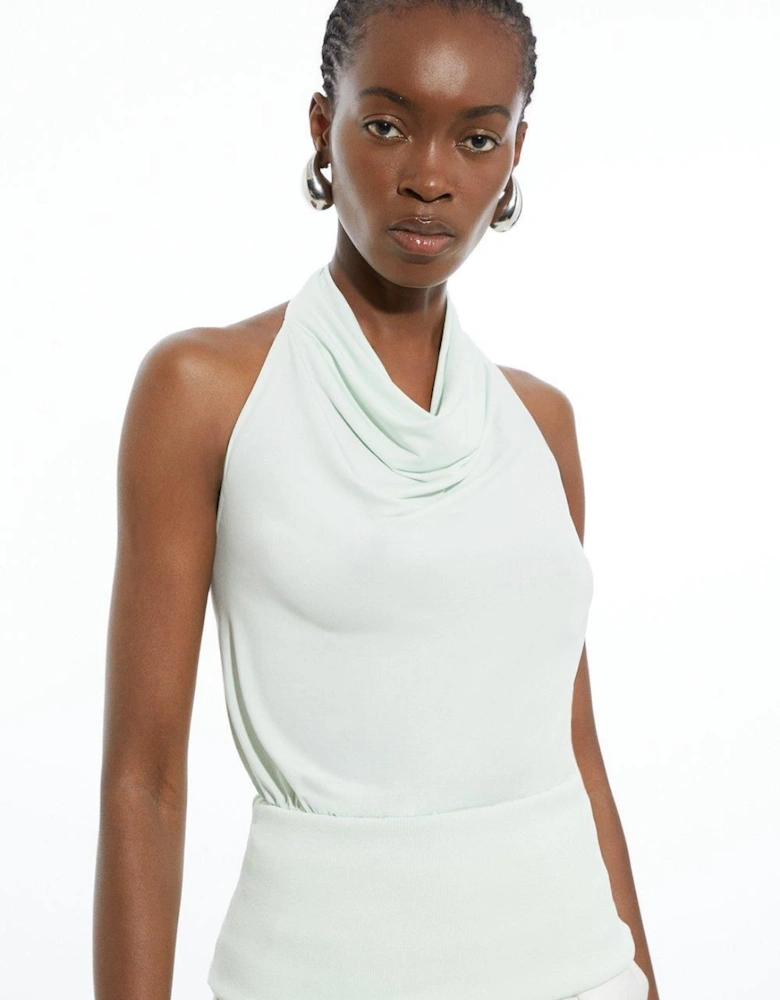 Jersey Knit Mix Halter Neck Top