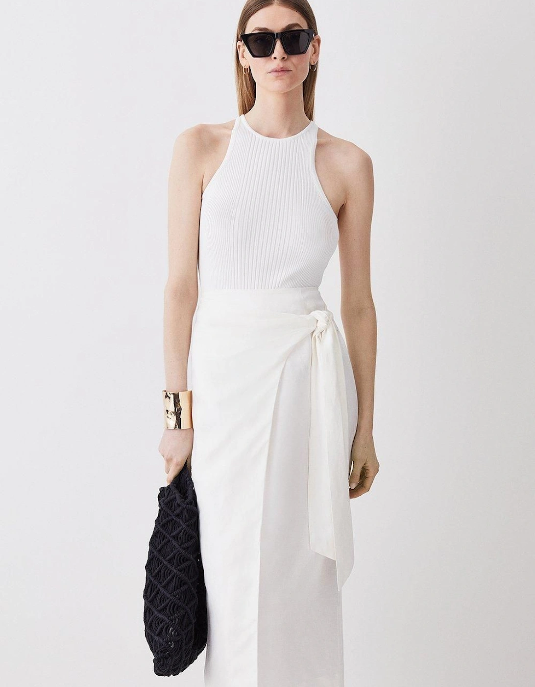 Linen Viscose Woven Wrap Tie Skirt, 2 of 1