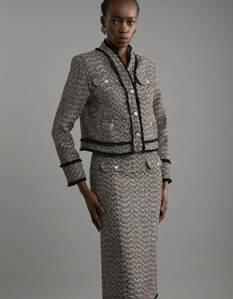 Petite Wool Mix Boucle Tweed Tailored Maxi Skirt