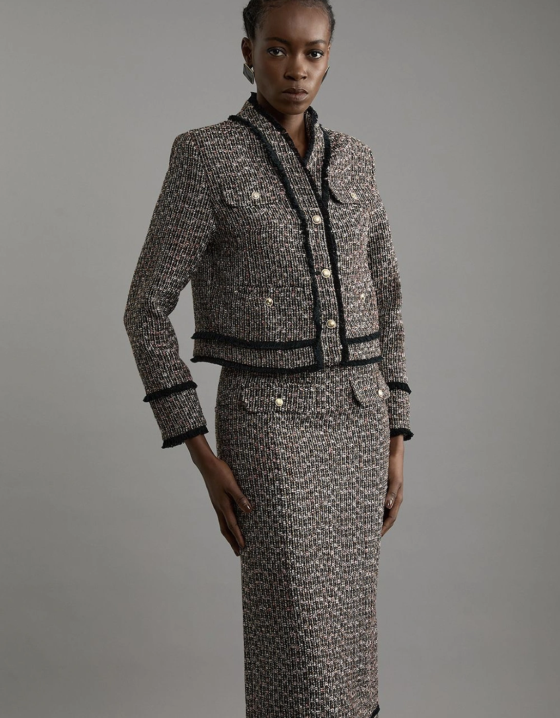 Petite Wool Mix Boucle Tweed Tailored Maxi Skirt, 2 of 1