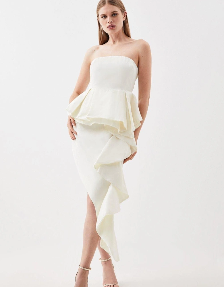 Taffeta Double Ruffle Detail Tailored Midi Dress