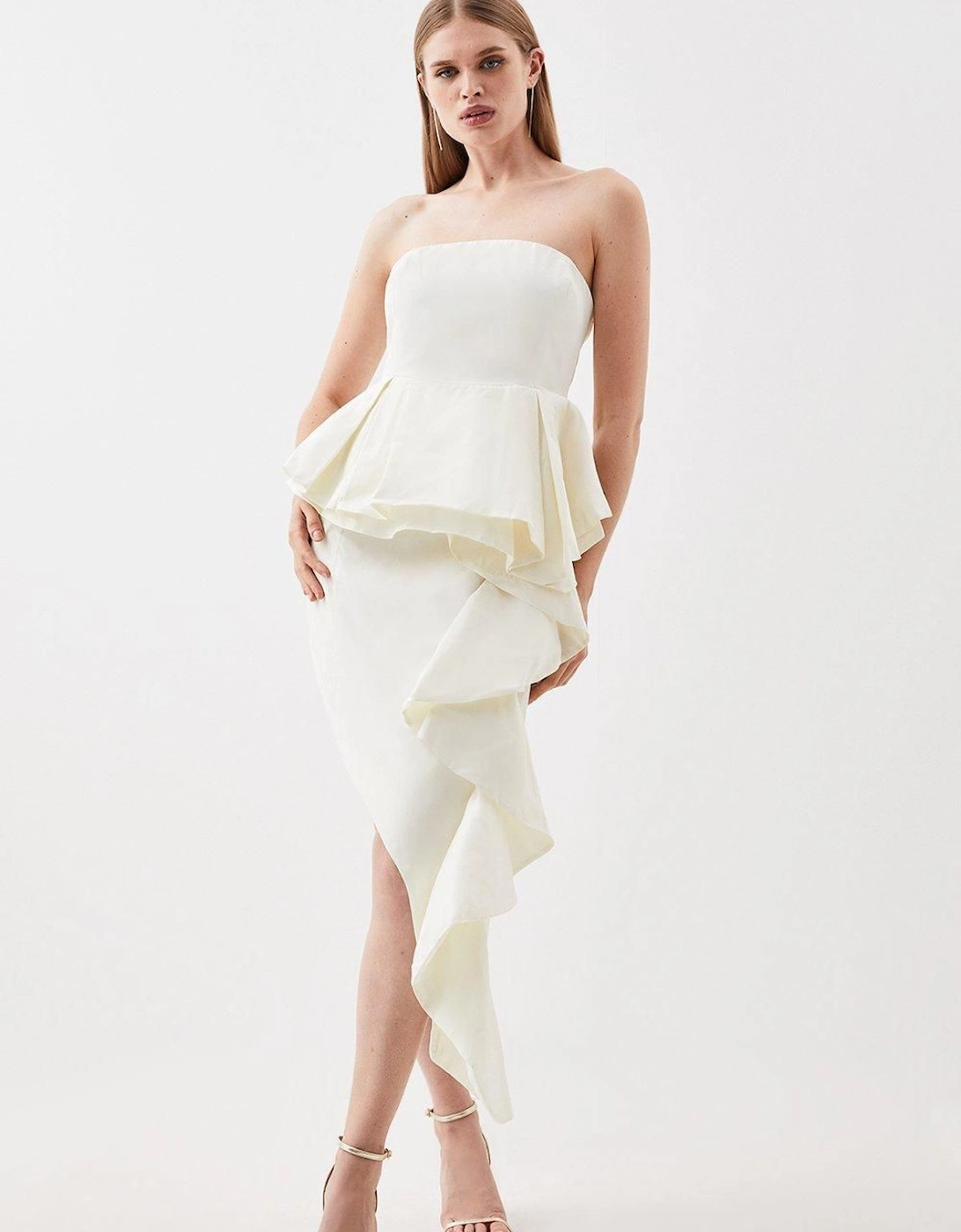 Taffeta Double Ruffle Detail Tailored Midi Dress, 2 of 1