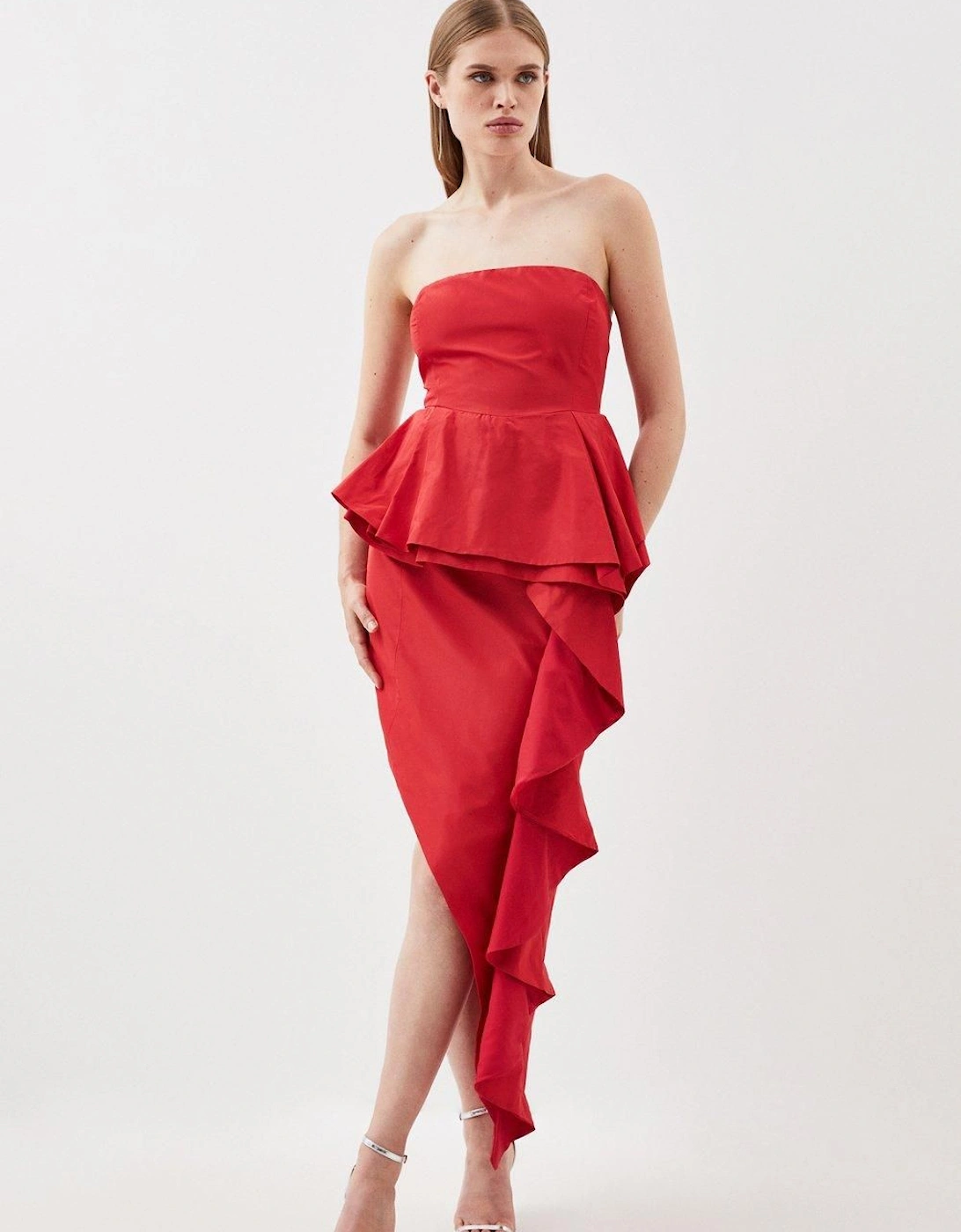 Taffeta Double Ruffle Detail Tailored Midi Dress, 2 of 1